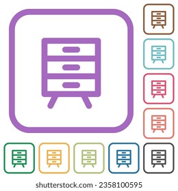 Filing cabinet outline simple icons in color rounded square frames on white background