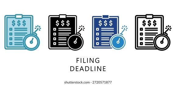 Icono de estilo múltiple de fecha límite de presentación. Mini Ilustración Relacionada Con La Fiscalidad, Informe Financiero. Uso Para El Concepto Moderno, Ui, Web Ux Y Desarrollo De App.