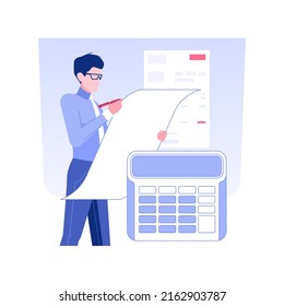Filing tax form isolated concept vector illustration. Businessman filling out the tax form, signing documents, budget accounting, governmental source of income, money revenue vector concept.