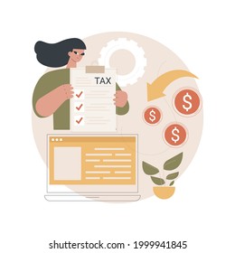 Filing tax return software abstract concept vector illustration. Money refund, fill online form in tax preparation software, financial report, earnings statement documents abstract metaphor.