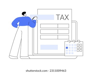 Filing tax return software abstract concept vector illustration. Money refund, fill online form in tax preparation software, financial report, earnings statement documents abstract metaphor.
