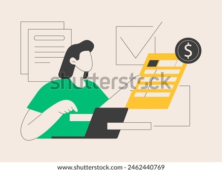 Filing the taxes abstract concept vector illustration. File income tax return, gather paperwork, employer form, earnings statement documents, tax preparation online software abstract metaphor.