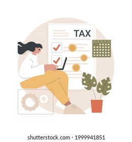 Filing taxes by yourself abstract concept vector illustration. Budget calculation, personal income, gather paperwork, e-file earnings statement documents, savings refund abstract metaphor.