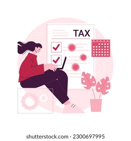 Filing taxes by yourself abstract concept vector illustration. Budget calculation, personal income, gather paperwork, e-file earnings statement documents, savings refund abstract metaphor.