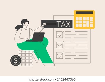 Filing taxes by yourself abstract concept vector illustration. Budget calculation, personal income, gather paperwork, e-file earnings statement documents, savings refund abstract metaphor.