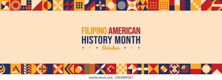 Filipino American History Month Abstract Background. October Culture Awareness Celebration Typography Poster. Horizontal website header banner vector illustration. Neo Geometric pattern concept design