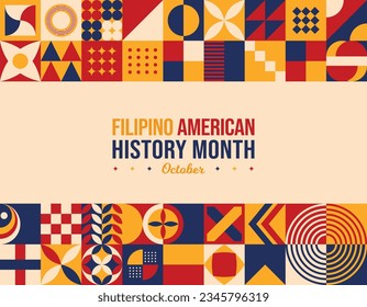 Filipino American History Month Abstract Background. October Culture Awareness Celebration Typography Poster. Horizontal website banner Social media vector illustration. Neo Geometric pattern concept