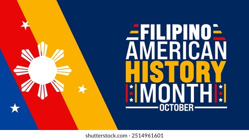 O fundo do Mês da História Filipino-Americana ou modelo de design de banner é observado todos os anos em outubro. Conceito de férias. Modelo para cartão, cartaz, cartaz, modelo. eps 10