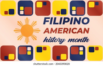 El Mes de la Historia Filipino-Americana (FAHM) se celebra en Estados Unidos durante el mes de octubre. Concepto de vacaciones.Cartel, tarjeta, pancarta, plantilla. Ilustración del vector EPS 10.