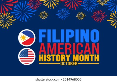 Filipino American History Month fireworks background or banner design template is observed every year in October. Holiday concept. Template for card, poster, placard, template. eps 10