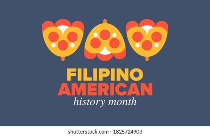 Filipino American History Month. Happy holiday celebrate annual in October. Filipinos and United States flag. Culture month. Patriotic design. Poster, card, banner, template. Vector illustration