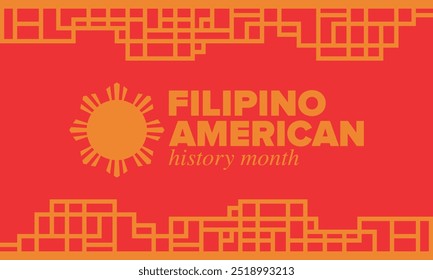 Filipino American History Month. Happy holiday celebrate annual in October. Filipinos and United States flag. Culture month. Patriotic design. Poster, card, banner, template. Vector illustration