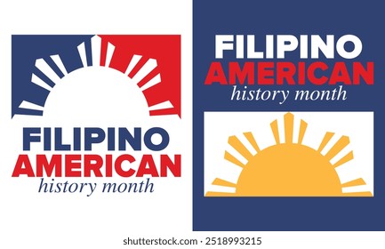 Filipino American History Month. Happy holiday celebrate annual in October. Filipinos and United States flag. Culture month. Patriotic design. Poster, card, banner, template. Vector illustration