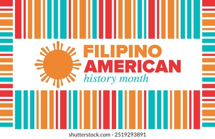 Filipino American History Month. Happy holiday celebrate annual in October. Filipinos and United States flag. Culture month. Patriotic design. Poster, card, banner, template. Vector illustration