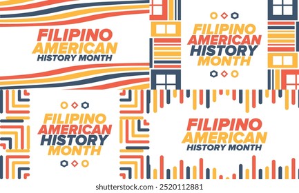 Filipino American History Month. Happy holiday celebrate annual in October. Filipinos and United States flag. Culture month. Patriotic design. Poster, card, banner, template. Vector illustration