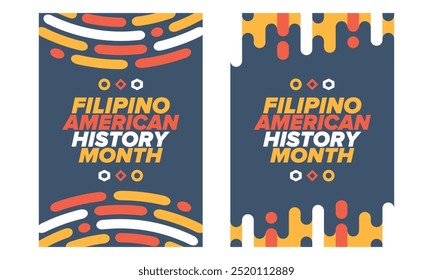 Filipino American History Month. Happy holiday celebrate annual in October. Filipinos and United States flag. Culture month. Patriotic design. Poster, card, banner, template. Vector illustration