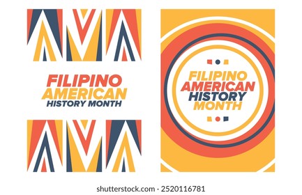 Filipino American History Month. Happy holiday celebrate annual in October. Filipinos and United States flag. Culture month. Patriotic design. Poster, card, banner, template. Vector illustration