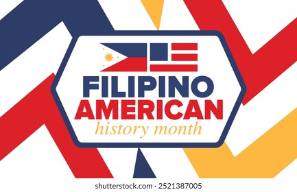 Mês da História Filipino-Americana. Feliz feriado comemorar anualmente em outubro. Bandeira das Filipinas e dos Estados Unidos. Mês da cultura. Design patriótico. Cartaz, cartão, banner, modelo. Ilustração vetorial