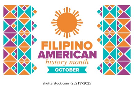 Filipino American History Month. Happy holiday celebrate annual in October. Filipinos and United States flag. Culture month. Patriotic design. Poster, card, banner, template. Vector illustration