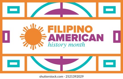 Filipino American History Month. Happy holiday celebrate annual in October. Filipinos and United States flag. Culture month. Patriotic design. Poster, card, banner, template. Vector illustration