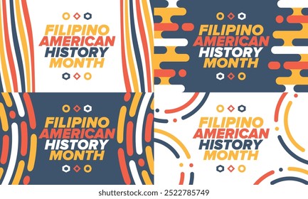 Filipino American History Month. Happy holiday celebrate annual in October. Filipinos and United States flag. Culture month. Patriotic design. Poster, card, banner, template. Vector illustration