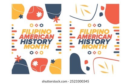 Filipino American History Month. Happy holiday celebrate annual in October. Filipinos and United States flag. Culture month. Patriotic design. Poster, card, banner, template. Vector illustration