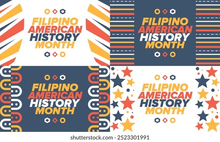 Filipino American History Month. Happy holiday celebrate annual in October. Filipinos and United States flag. Culture month. Patriotic design. Poster, card, banner, template. Vector illustration