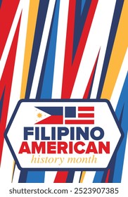 Filipino American History Month. Happy holiday celebrate annual in October. Filipinos and United States flag. Culture month. Patriotic design. Poster, card, banner, template. Vector illustration