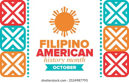 Filipino American History Month. Happy holiday celebrate annual in October. Filipinos and United States flag. Culture month. Patriotic design. Poster, card, banner, template. Vector illustration