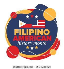 Filipino American History Month. Happy holiday celebrate annual in October. Filipinos and United States flag. Culture month. Patriotic design. Poster, card, banner, template. Vector illustration