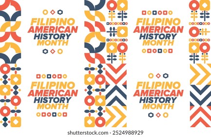 Filipino American History Month. Happy holiday celebrate annual in October. Filipinos and United States flag. Culture month. Patriotic design. Poster, card, banner, template. Vector illustration