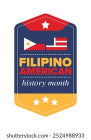 Filipino American History Month. Happy holiday celebrate annual in October. Filipinos and United States flag. Culture month. Patriotic design. Poster, card, banner, template. Vector illustration