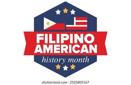 Filipino American History Month. Happy holiday celebrate annual in October. Filipinos and United States flag. Culture month. Patriotic design. Poster, card, banner, template. Vector illustration