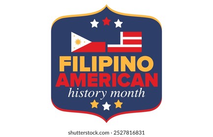 Filipino American History Month. Happy holiday celebrate annual in October. Filipinos and United States flag. Culture month. Patriotic design. Poster, card, banner, template. Vector illustration