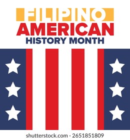 Filipino American History Month. Happy holiday celebrate annual in October. Filipinos and United States flag. Culture month. Patriotic design. Poster, card, banner, template. Vector illustration