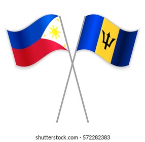 Filipino and Barbadian crossed flags. Philippines combined with Barbados isolated on white. Language learning, international business or travel concept.