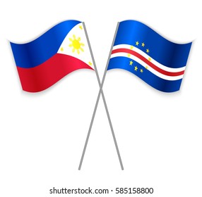 Filipino and Cabo Verdean crossed flags. Philippines combined with Cape Verde isolated on white. Language learning, international business or travel concept.