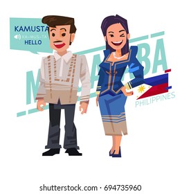 Filipino couple in traditional costume style. Philippines character design - vector illustration