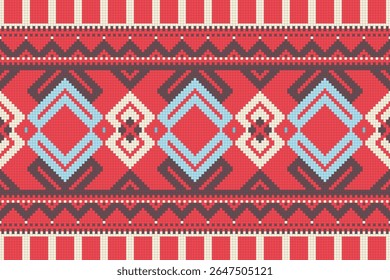 Filipino folk art Yakan waving cloth inspired vector seamless pattern on pink, geometric textile or fabric print design from Philippines. Retro abstract ornament, vibrant emboidery decorative  art