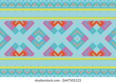 Filipino folk art Yakan waving cloth inspired vector seamless pattern on pink, geometric textile or fabric print design from Philippines. Retro abstract ornament, vibrant emboidery decorative  art