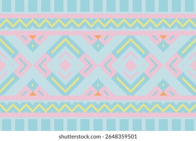 Filipino folk art Yakan waving cloth inspired vector seamless pattern on pink, geometric textile or fabric print design from Philippines. Retro abstract ornament, vibrant emboidery decorative  art