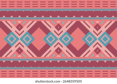 Filipino folk art Yakan waving cloth inspired vector seamless pattern on pink, geometric textile or fabric print design from Philippines. Retro abstract ornament, vibrant emboidery decorative  art