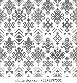 Filipino folk art Yakan weaving inspired vector seamless pattern - geometric ornament perfect for textile or fabric print design on black and white. Retro tapestry abstract design from Philippines