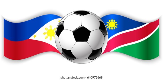 Filipino and Namibian wavy flags with football ball. Philippines combined with Namibia isolated on white. Football match or international sport competition concept.