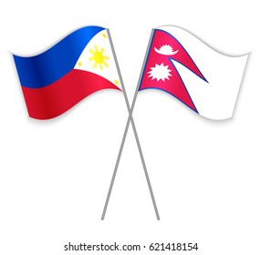 Filipino and Nepalese crossed flags. Philippines combined with Nepal isolated on white. Language learning, international business or travel concept.