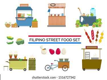 Filipino Street Food Carts And And Vendor Stands Set. Editable Clip Art.