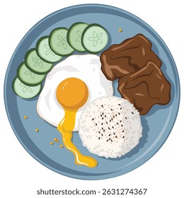 Filipino tapsilog meal with egg and rice isolated vector illustration on white background