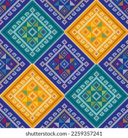 Filipino traditional vector pattern folk art - Yakan weaving style inspired vector design, geometric textile or fabric print from Philippines. 
Abstract retro pattern, vibrant emboidery decorative art