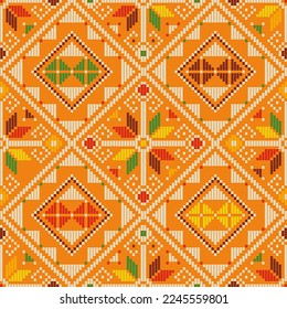 Filipino traditonal embroidery inspired vector seamless pattern - Yakan cloth design, geometric textile or fabric print design from Philippines. Retro abstract folk art pattern, vibrant ornament 