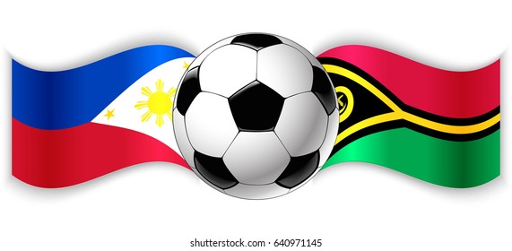 Filipino and Vanuatuan wavy flags with football ball. Philippines combined with Vanuatu isolated on white. Football match or international sport competition concept.